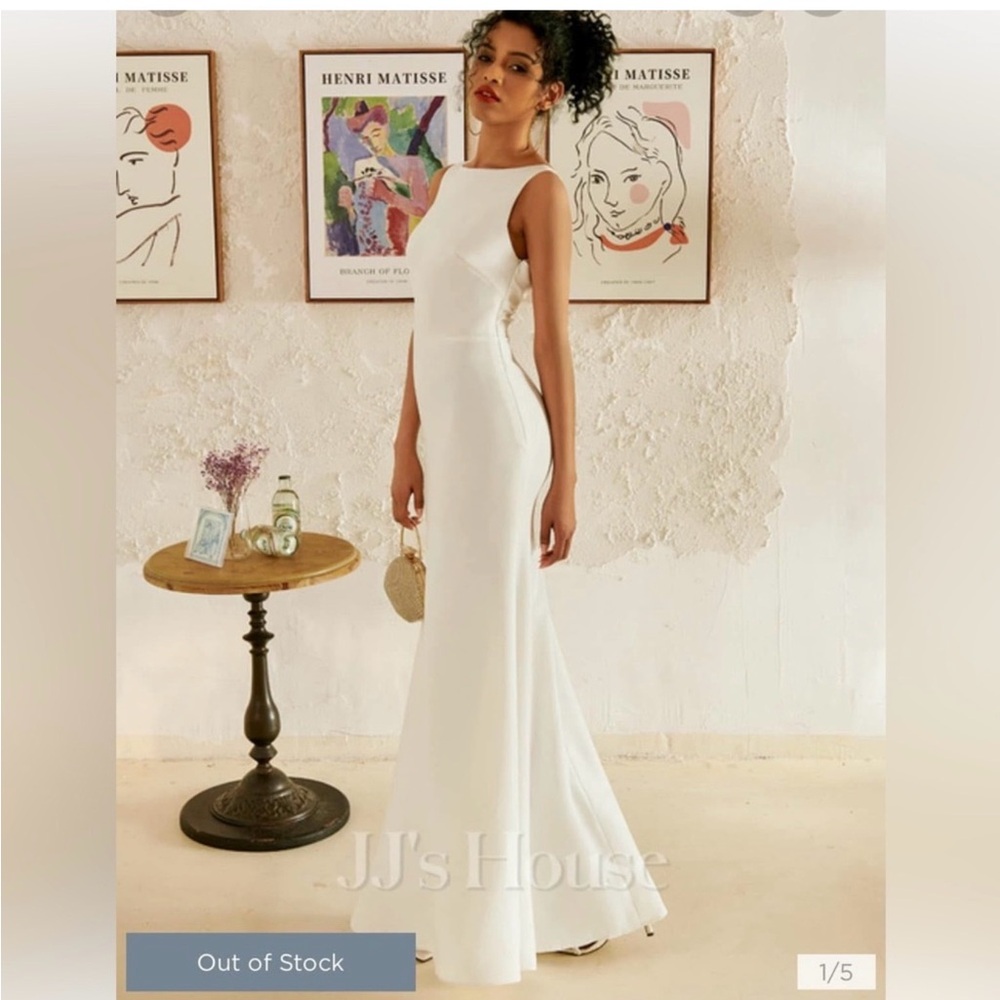 JJs House modern classic simple bridal gown, white, L, NWT
